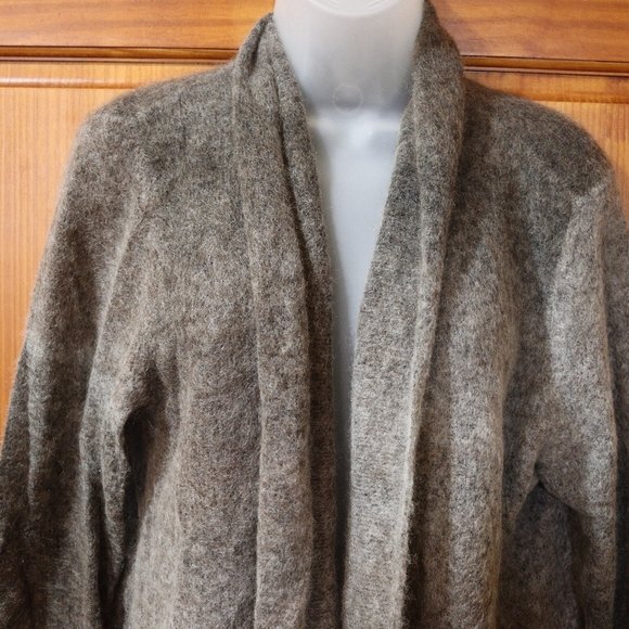 Eileen Fisher Gray Ombre Fuzzy Open-Front Cardigan Plush Cozy Large Sweater - Picture 10 of 11